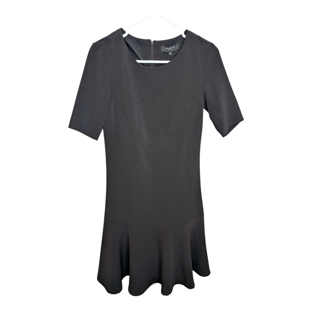 NWT Vintage Y2K 2005 Selected Femme XS Ruffle Bottom Little Black Dress